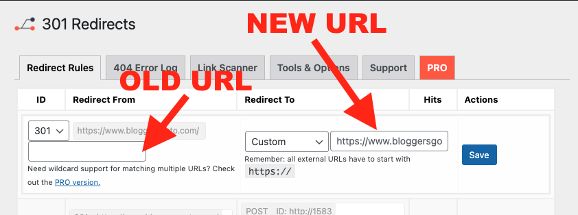 301 redirecting old url to new one